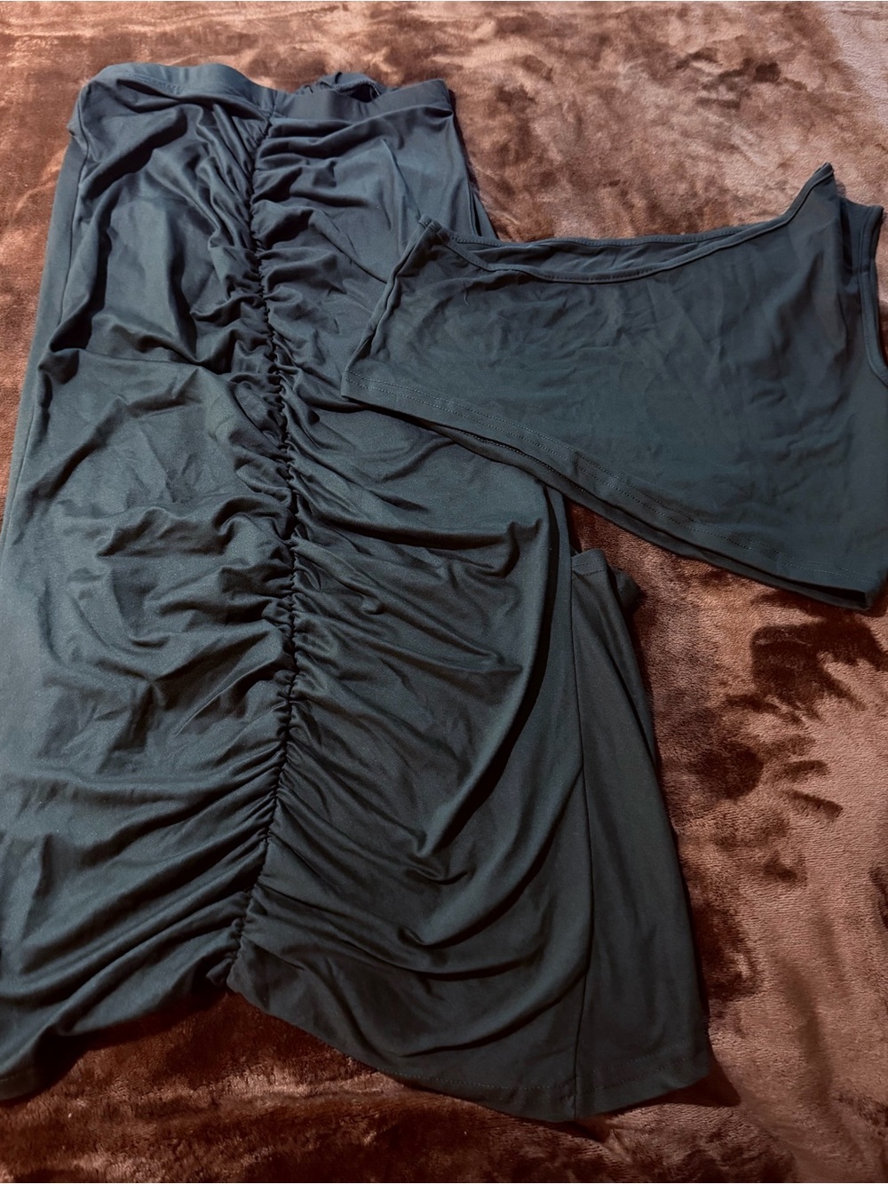 SHEIN Military Green Ruched Skirt Set